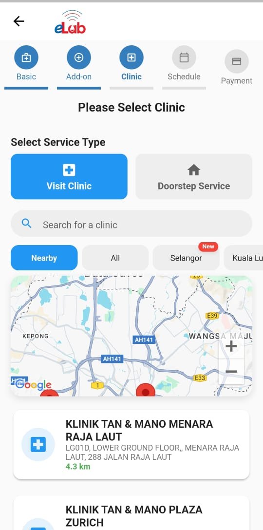 Elab App Select Clinic